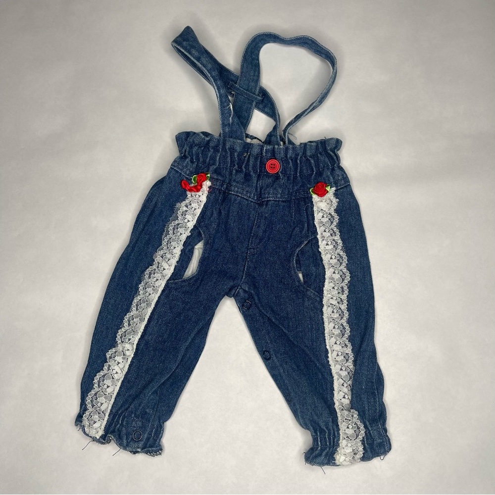 Girls vintage Hopscotch brand denim‎ blue jean overalls size 0-6 months